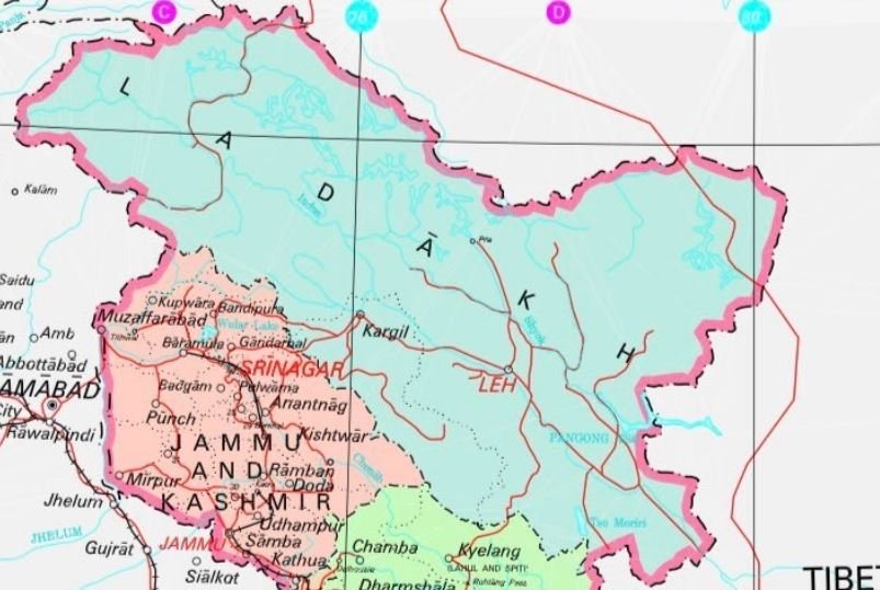 New Map Demarcating Union Territories Jammu And Kashmir And Ladakh ...