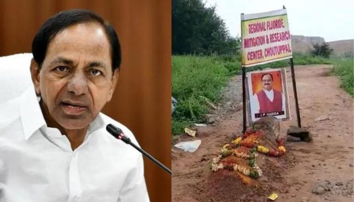 TRS (now BRS) workers dig BJP president JP Nadda's grave