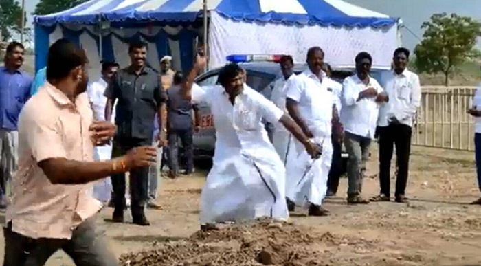 Tamil Nadu Minister SM Nasar pelts stone at DMK party worker for failing to arrange chairs for an event