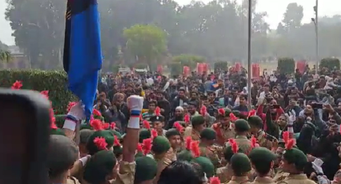 Students in NCC uniforms raise ‘Nara-e-Takhdeer, Allah-hu-Akhbar’ slogans in Aligarh Muslim University