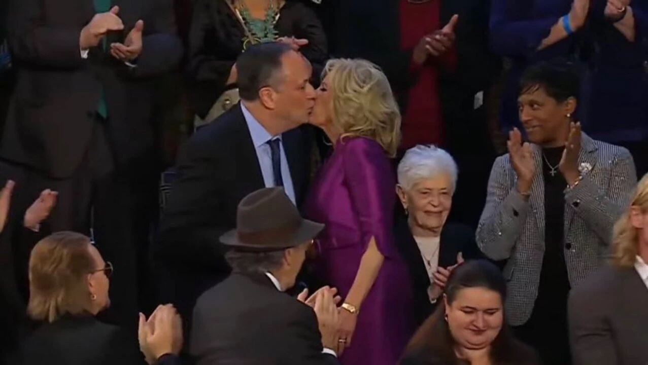 Joe Bidens Wife Kisses Kamala Harris Husband On The Lips Ahead Of