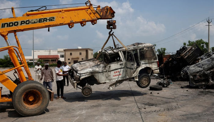 Nuh violence: Rioters attacked police vehicle with stones, opened fire with intention to kill, later burnt the vehicle, says FIR