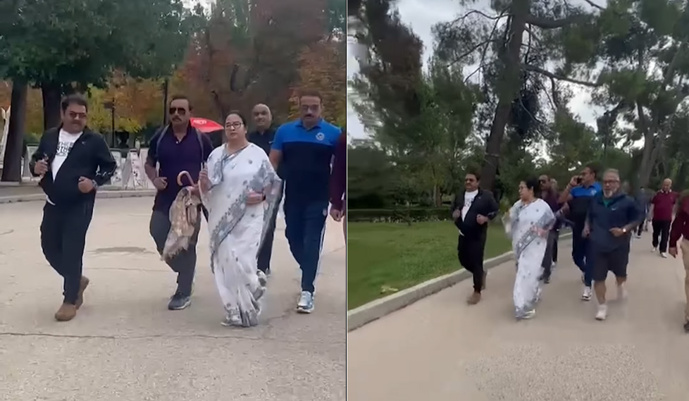 Mamata Banerjee asks everyone to stay fit as she jogs wearing chappals in Spain