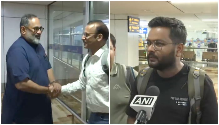 Operation Ajay: First batch of 212 Indians evacuated from Israel land in Delhi, welcomed by Minister Rajeev Chandrasekhar