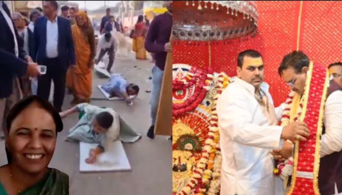 Rajasthan CM Bhajanlal Sharma's wife and son undertaking 'Dandavat Parikrama' of Govardhan Giriraj in Mathura, video viral