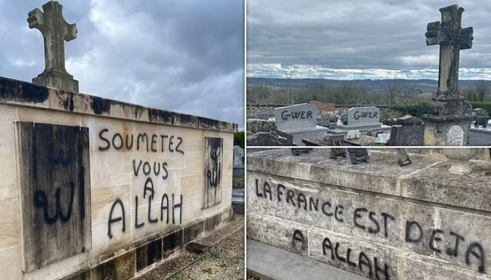 'France is already Allah's': 58 graves vandalised with Islamic graffiti