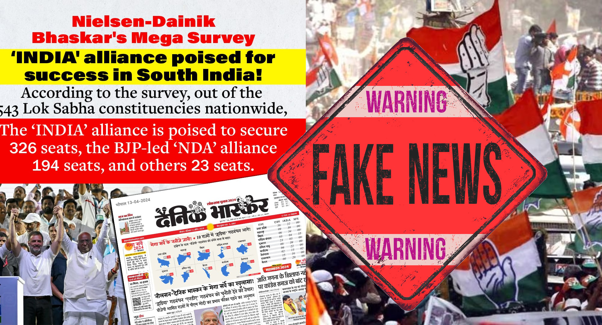 Congress leaders and supporters spread fake 'Nielsen-Dainik Bhaskar survey' predicting INDI Alliance win