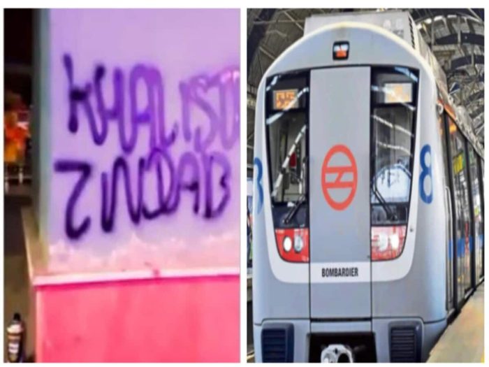 Pro-Khalistan graffiti appears on the walls of Delhi Metro stations in Karol Bagh and Jhandewalan