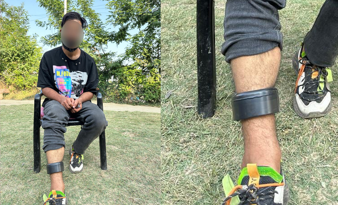 Jammu and Kashmir Police installs GPS tracking anklet on a person accused of aiding terrorists