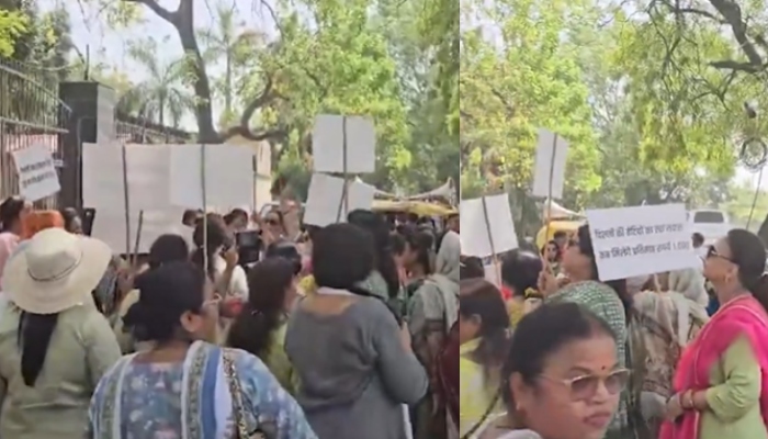 Women protest against AAP, Kejriwal outside Atishi Marlena’s house, demand Rs 1000 per month promised by party ahead of LS 2024 elections