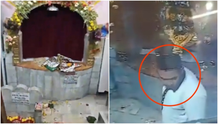 Hindu Temple Vandalized in Hyderabad: CCTV Footage Shows Man Wearing Skull Cap Kicking Goddess Idol