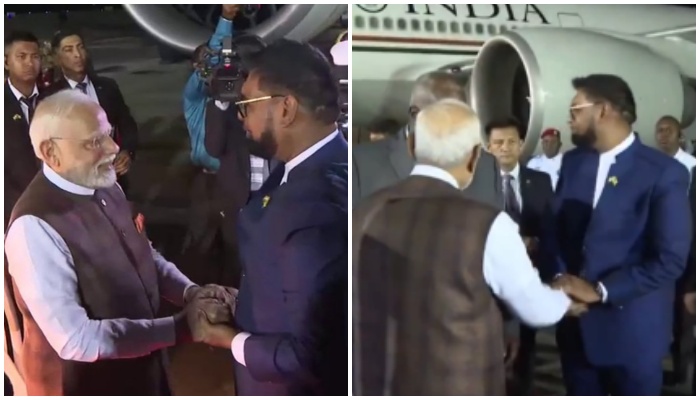 PM Modi arrives in Guyana, welcomed by President Irfaan Ali and his ministers